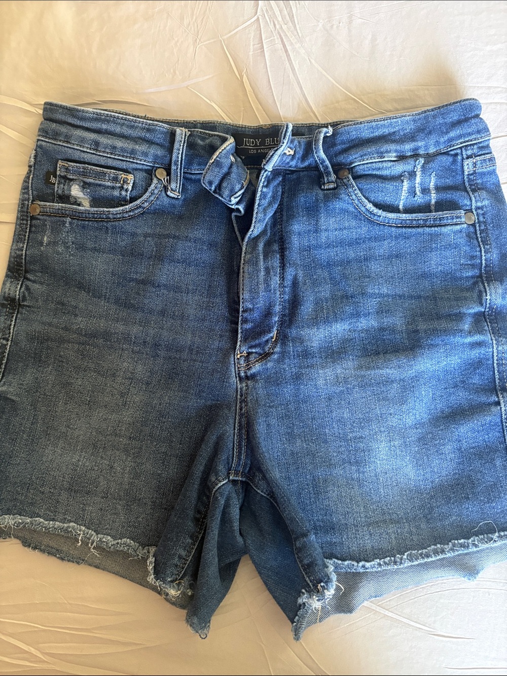 Judy Blue Medium Wash High-Rise Frayed Hem Denim Shorts